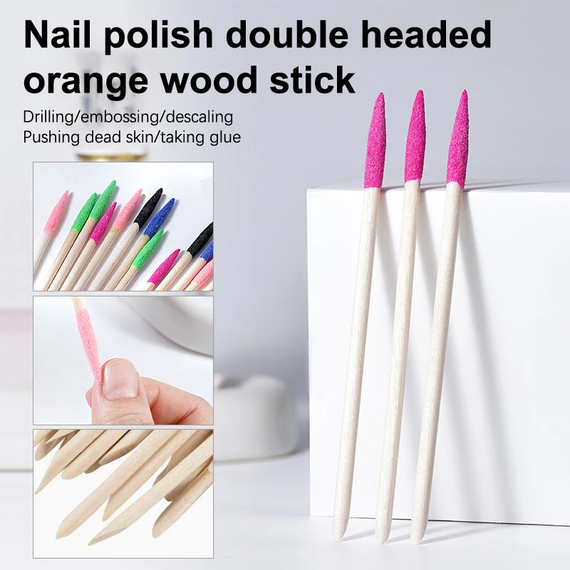 Palo de pulido de doble cabeza de madera, herramienta de limpieza de costuras de uñas, palos de lijado precisos, 10 Uds.