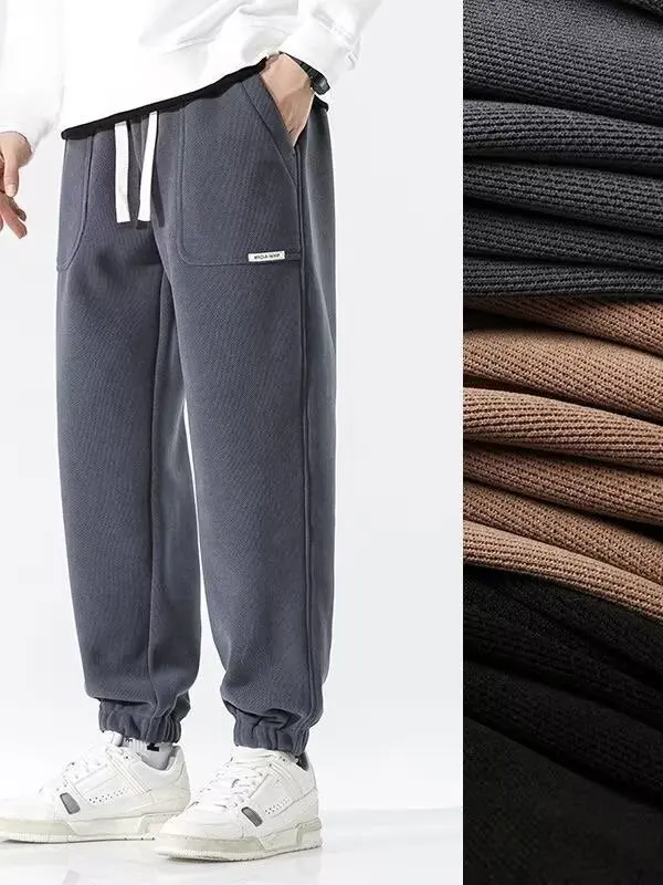 

Мужские утепленные спортивные брюки Thiened: Новинка зимы, плотные, повседневные, свободного кроя, длинные, из смесового хлопка, для осени и зимы