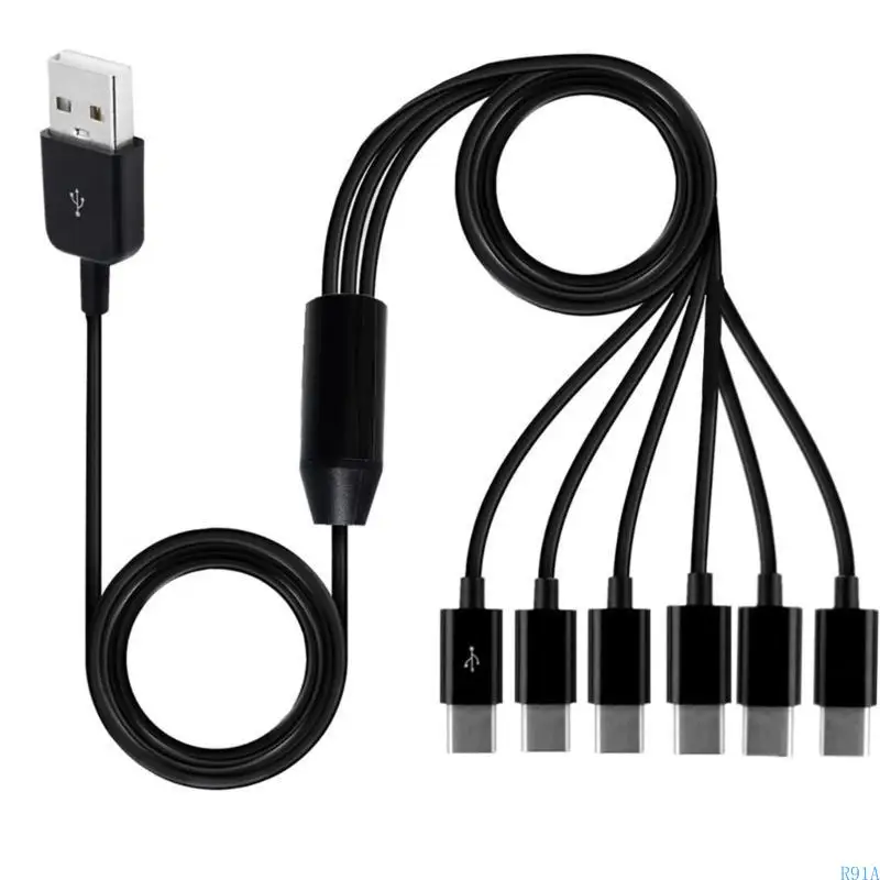 R91A USB 1 a 6 carregamento USB-A para TPYE-C Splitter Adaptador dados do carregador