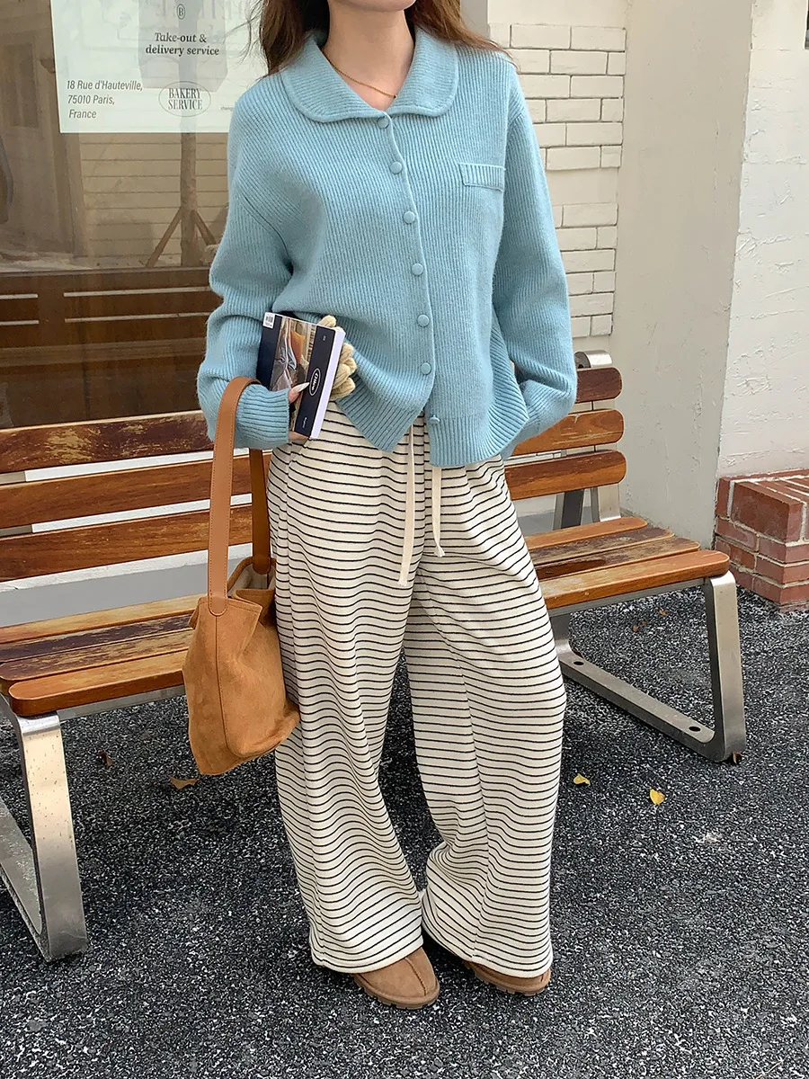 بنطال نسائي شتاء 2025 كاجوال عالي الخصر برباط من القطيفة واسع الساق فضفاض مناسب بنمط مريح #2