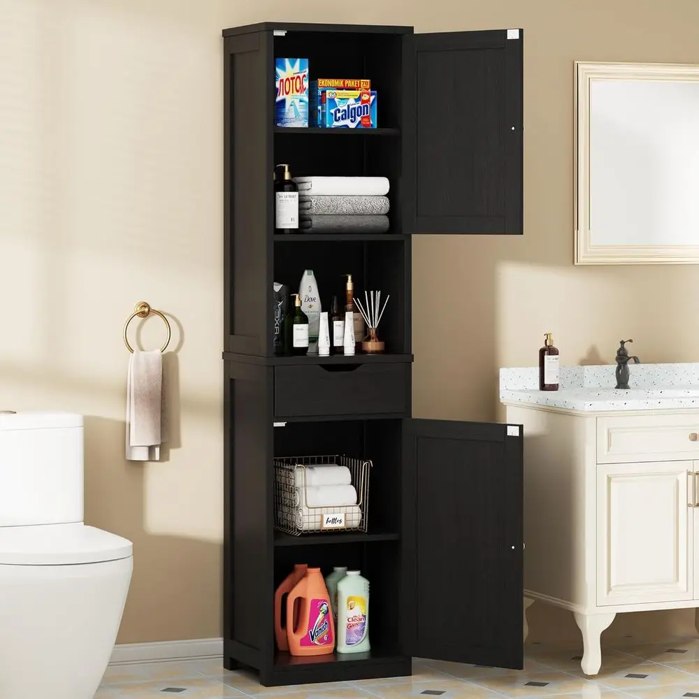 

Tall Bathroom Storage Cabinet with reestanding Adjustable Shelves, Narrow Storage Linen Cabinet with 2 Doand 1 Der or Bathroom,