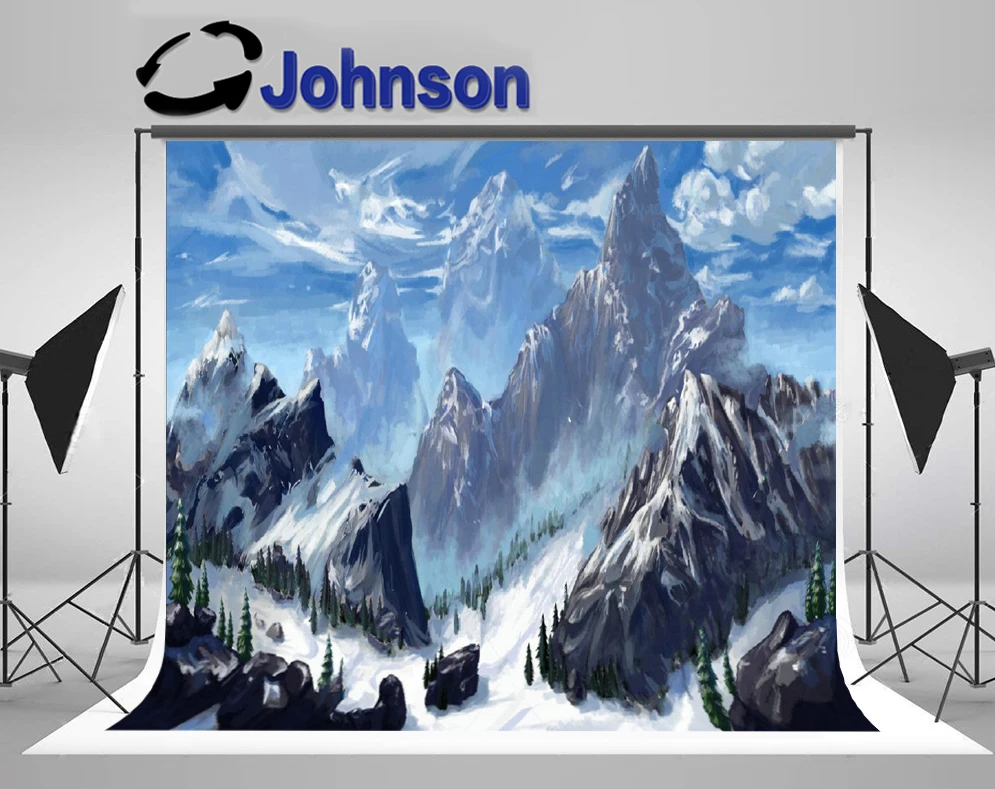 

JOHNSON Winter Snowy Snow Mountain White Clouds photography backgrounds High quality Computer print scenic photo backdrop