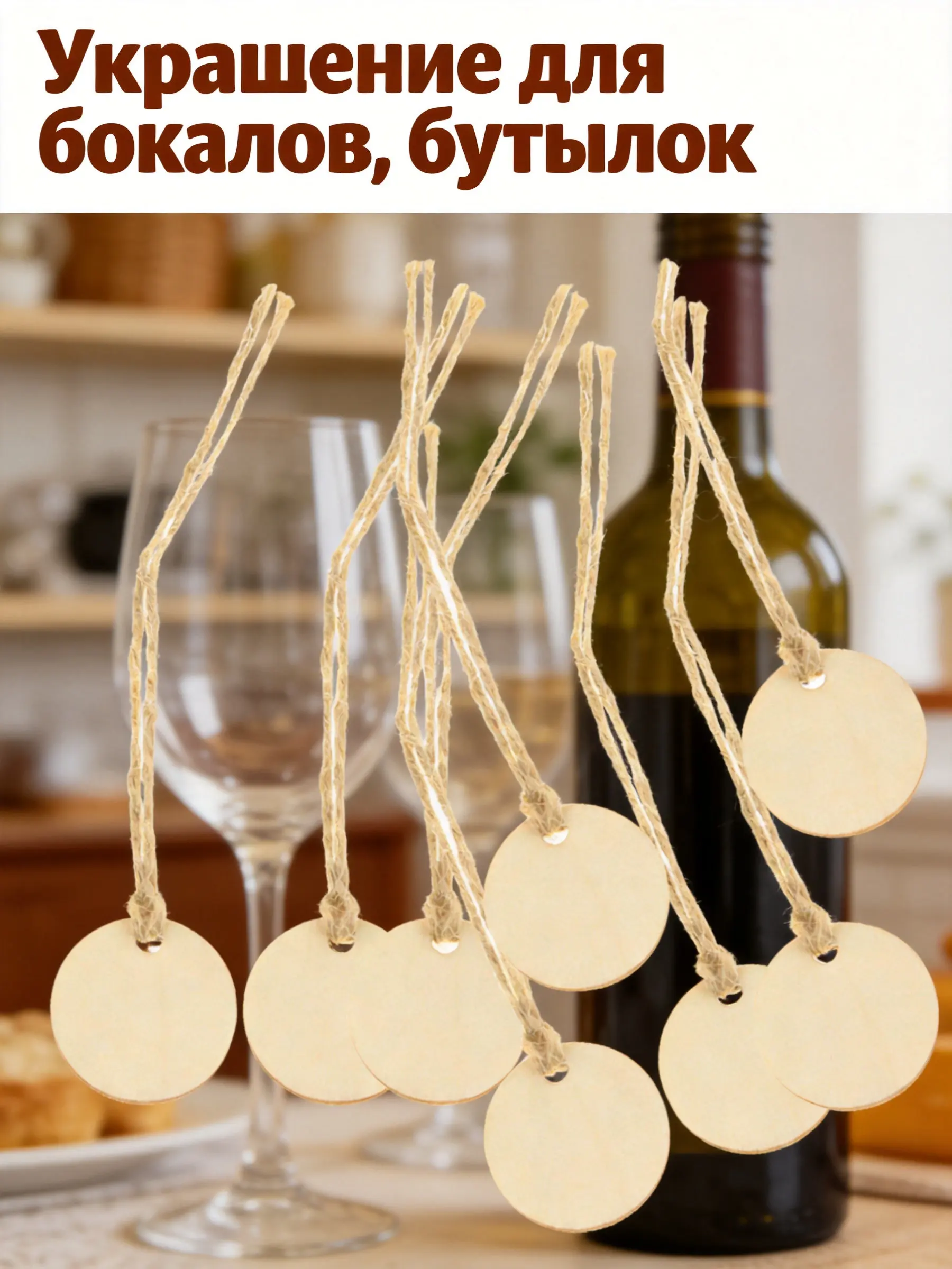 50Pcs Wooden Wine Bottle Plaque Tags DIY Hanging Decor Rustic Round Craft Supply for Bottle Neck Wall Hook Photo Prop Xmas Tree