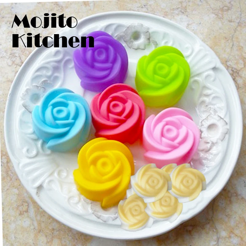 10pcs Rose Mold DIY Food Grade Silicone Mini Cupcake Cake Tool Muffin Cookie Baking Molds Chocolate Soap Pastry Decorating Set