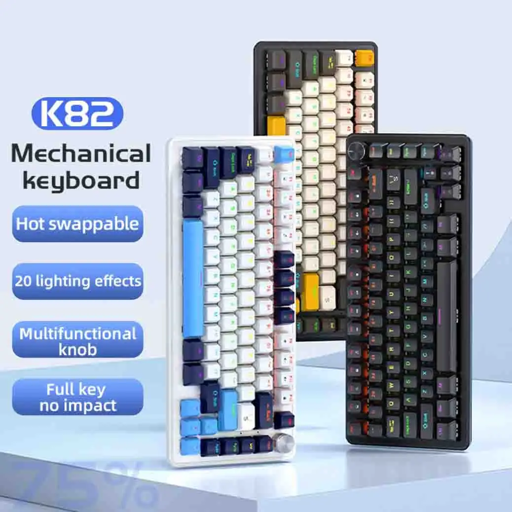 

K82 Cool Backlight Mechanical Keyboard,82 Keys,Multifunctional Knob,Full Key Hot Swappable,Wired Connection,Windows&Mac