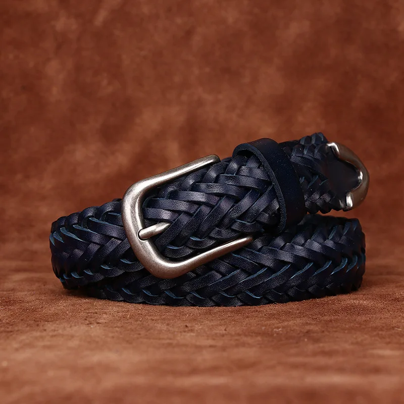 

Повседневный женский ремень из воловьей кожи первого слоя, ремень ручной работы, универсальный плетеный ремень для пар из натуральной кожи