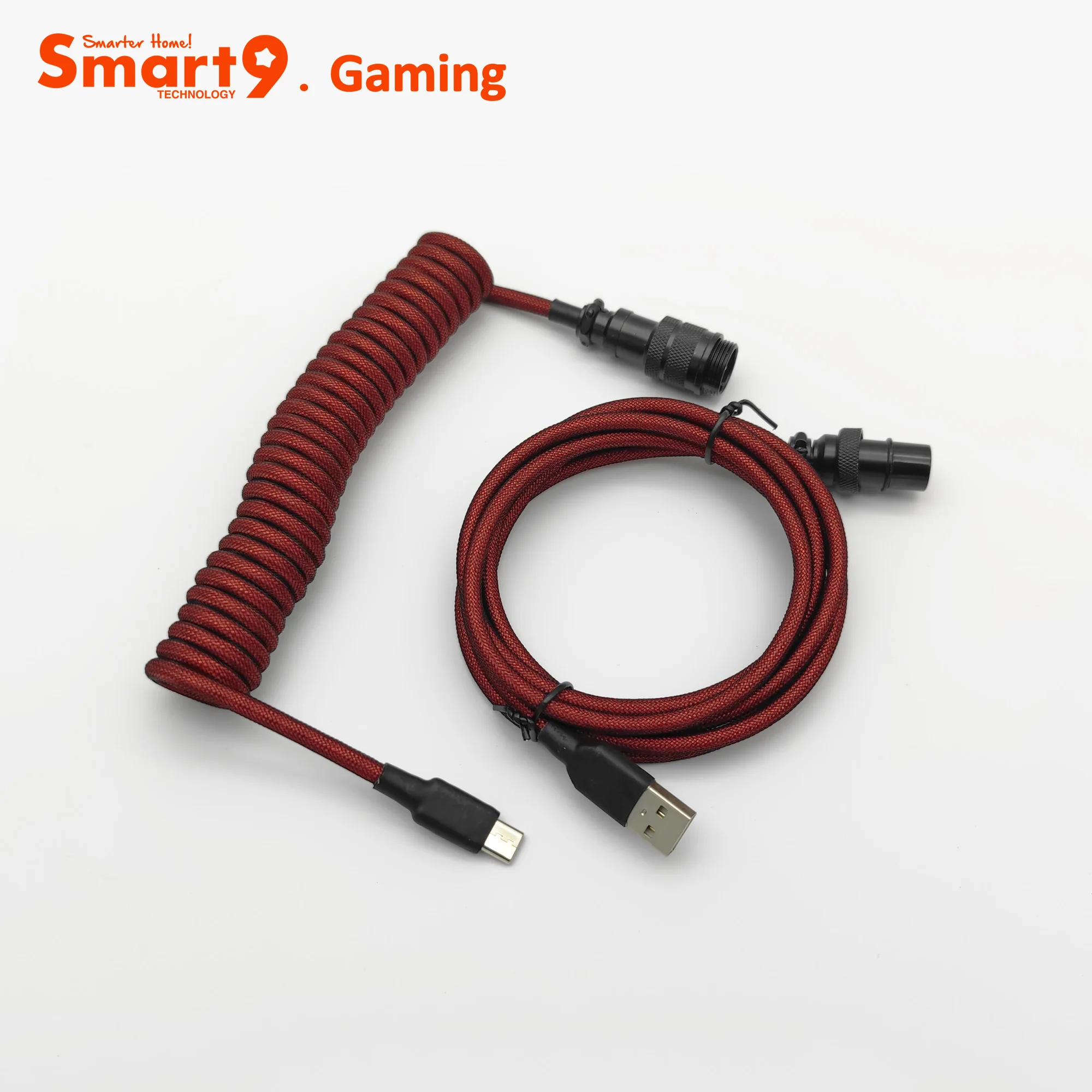 Smart9 Coiled Aviator Cable USB to Type C 5Pin Quick Connector Spring Wire Fast Data Transfer for Mechanical Keyboard