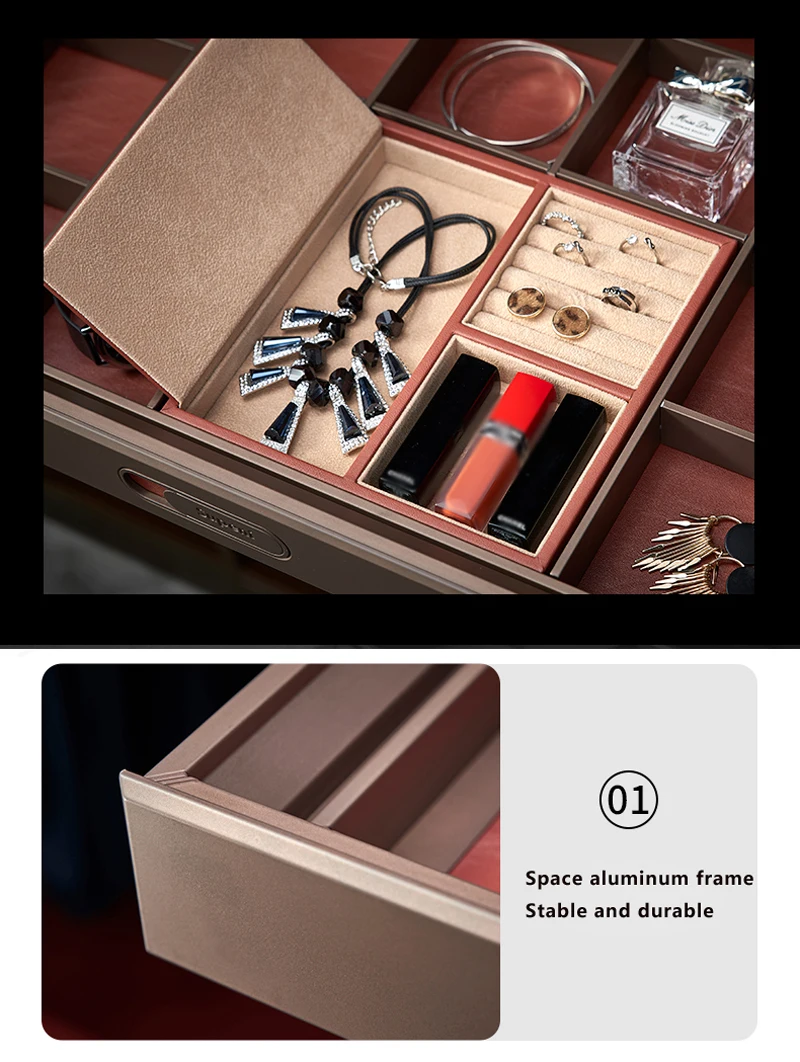 Cloak Room Drawer Style Jewelry Box Damping Silent Push-pull Wardrobe Cabinet Retractable Leather Classification Storage Basket