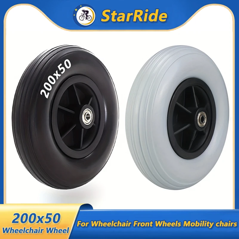 1/2pcs 200×50 Wheelchair Front/Rear Solid Wheels with 8 mm Bearings, Non-Inflatable Wheelchair Tire Accessories Durable Solid