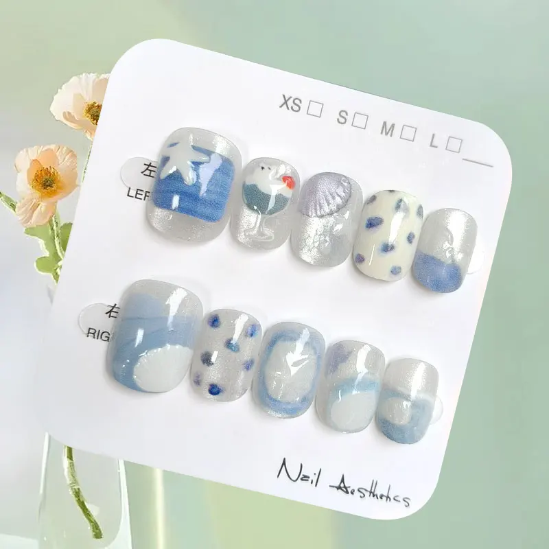 10Pcs Good Luck Koi Short Oval Press On Nails Sweet Girl Vitality Wind Powder with Whitening Adjustment 3D Removable Nail Patch view 4