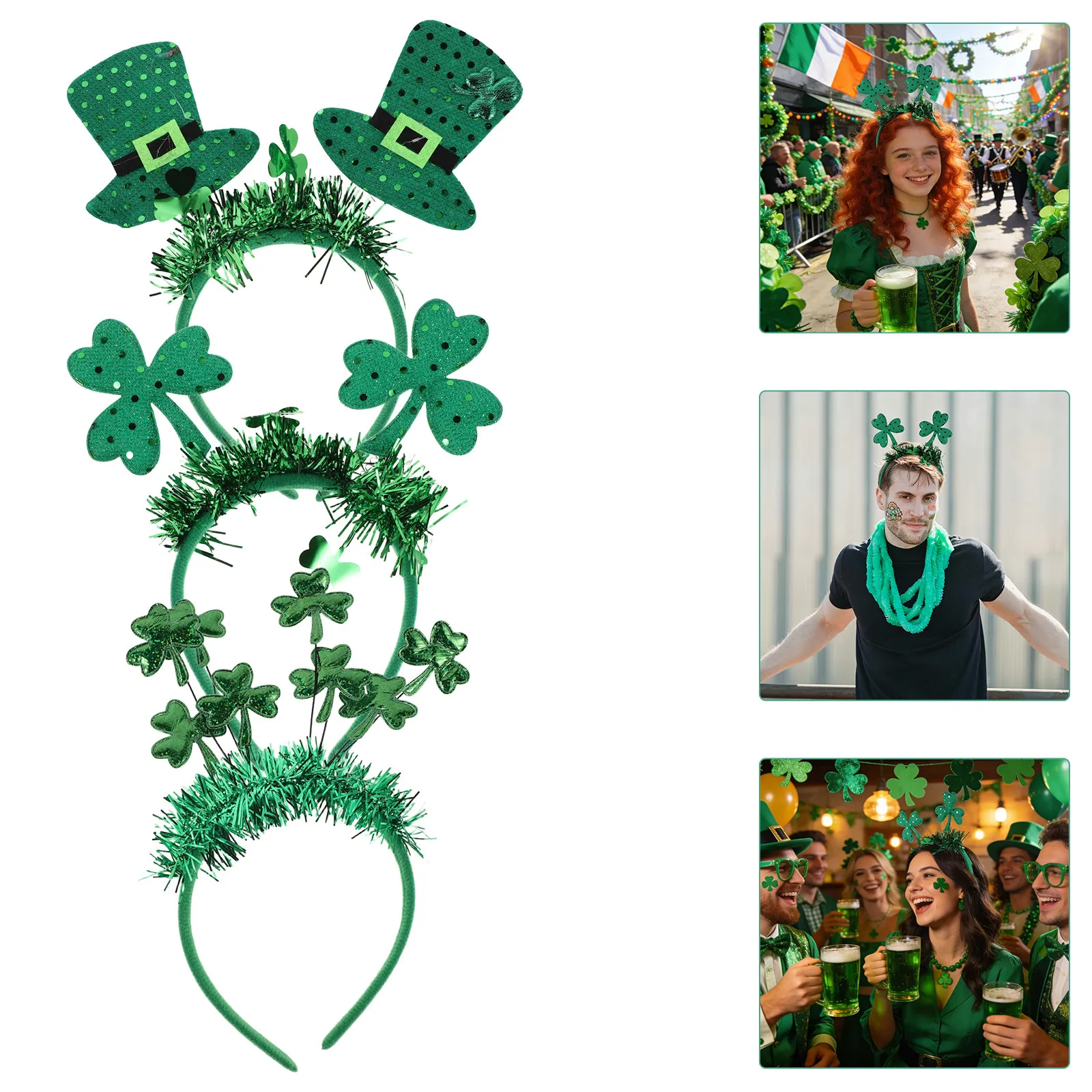 

3Pcs St Patricks Day Accessories Headbands Green Shamrock Hairband Set Party Decoration Holiday Celebration Hair Hoop for Women