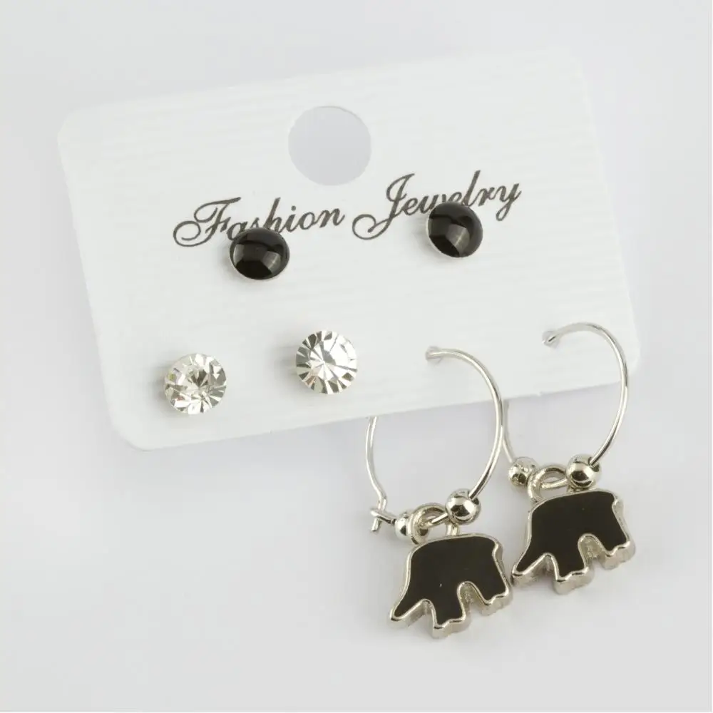 6'lı Elephant Figured Cabochons Ring Earrings