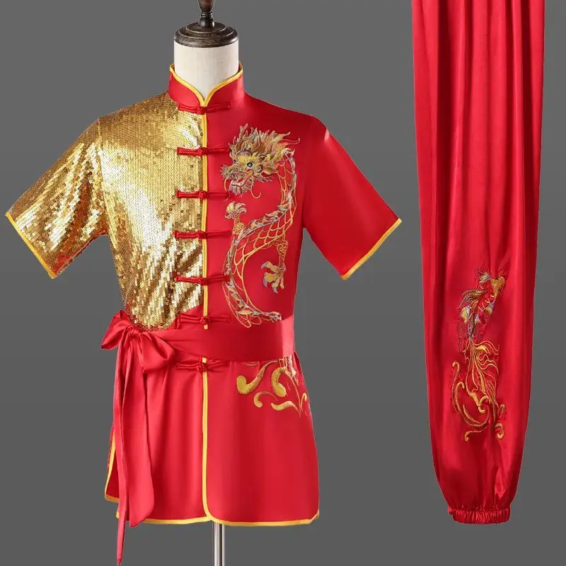 CLYFAN جديد الصينية الرجال والنساء المطرزة التنين الكونغ فو دعوى تاي تشي فنون الدفاع عن النفس دعوى الأطفال الكبار الأداء