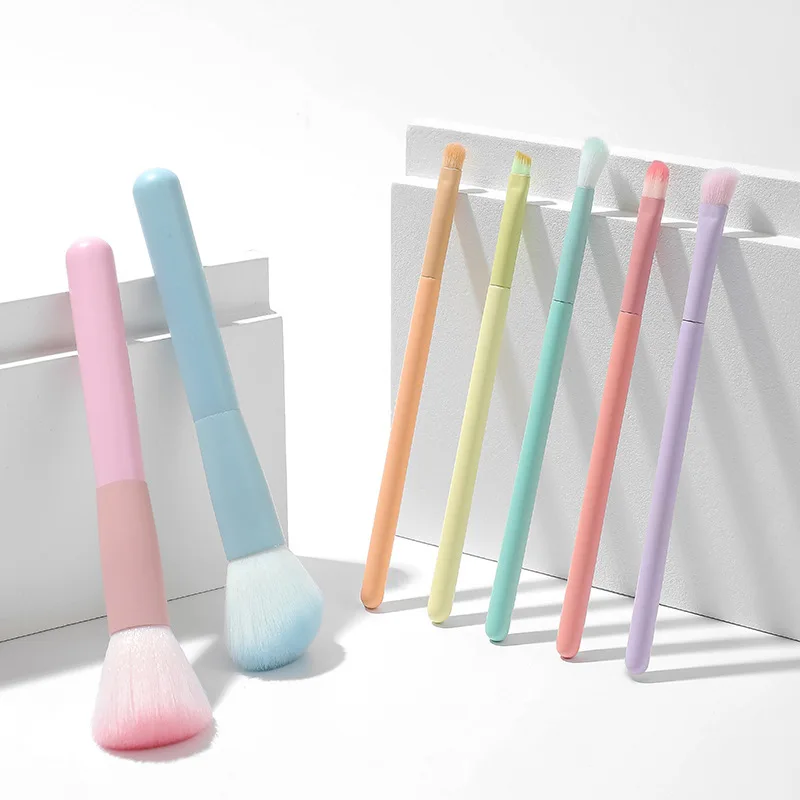 7 個のパステルマカロンメイクブラシセット、パウダー/輪郭/アイシャドウ/眉毛ブラシ付き、完全な化粧品美容ツールキット