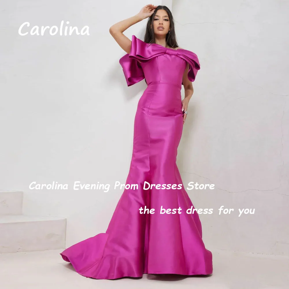 Carolina Fuchsia Bow Off The Shoulder Mermaid Evening Dresses Satin Backless Floor-Length 2024 Formal Party Gowns