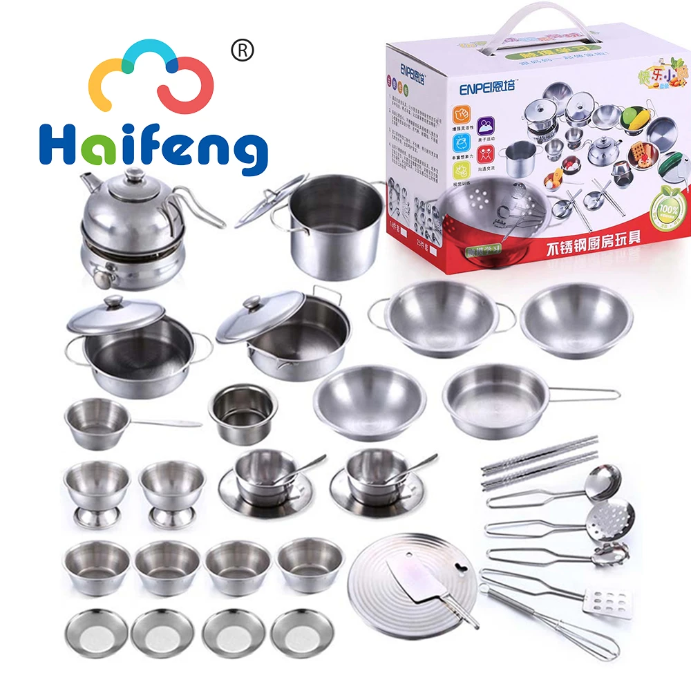 25pcs Children Stainless Steel Pretend Play Food Kitchen Cookware Set Toy Mini Cooking Game Pot  Shovel Tinplate Kid Kitchen Toy