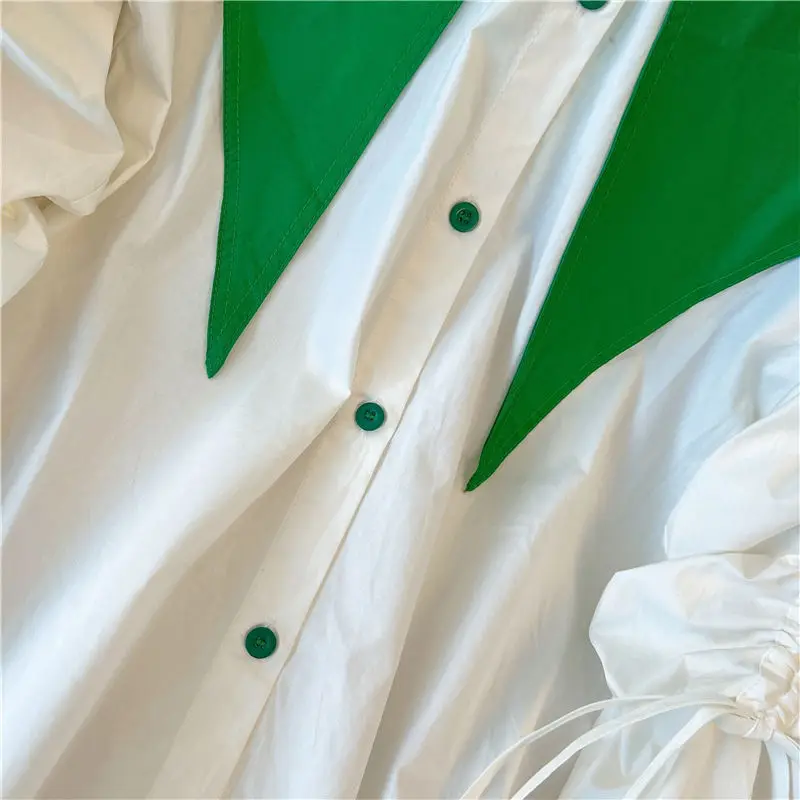 2025 outono novo grande pescoço apontado chique nicho solto casual branco emenda camisa feminina de manga comprida peter pan colarinho topo