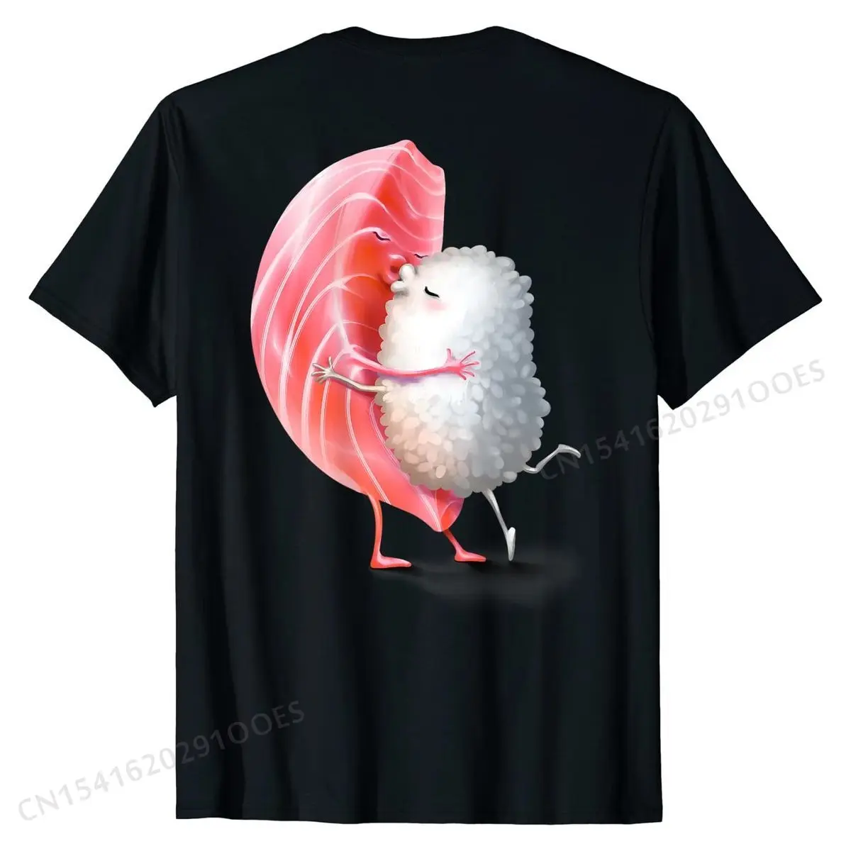 Romantic Japanese Tuna Sushi Hug and Kiss on Valentine Day T-Shirt Cotton Tops Shirts for Men Classic Top T-shirts Funny On Sale