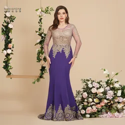 Purple Mermaid Prom Dresses Women Beaded Lace Applique Red Long Sleeve Backless Elegant Formal Evening Party Gown Robe De Soirée