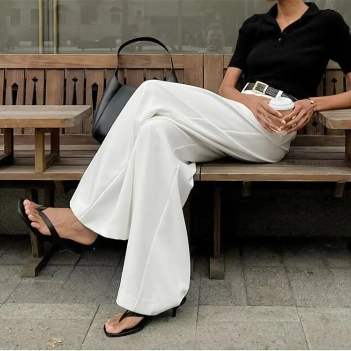 New White High Waisted Pant Women Autumn Winter Wide Leg Pants Fashion Basic Office Lady Trousers Loose Casual Elegant Clothes