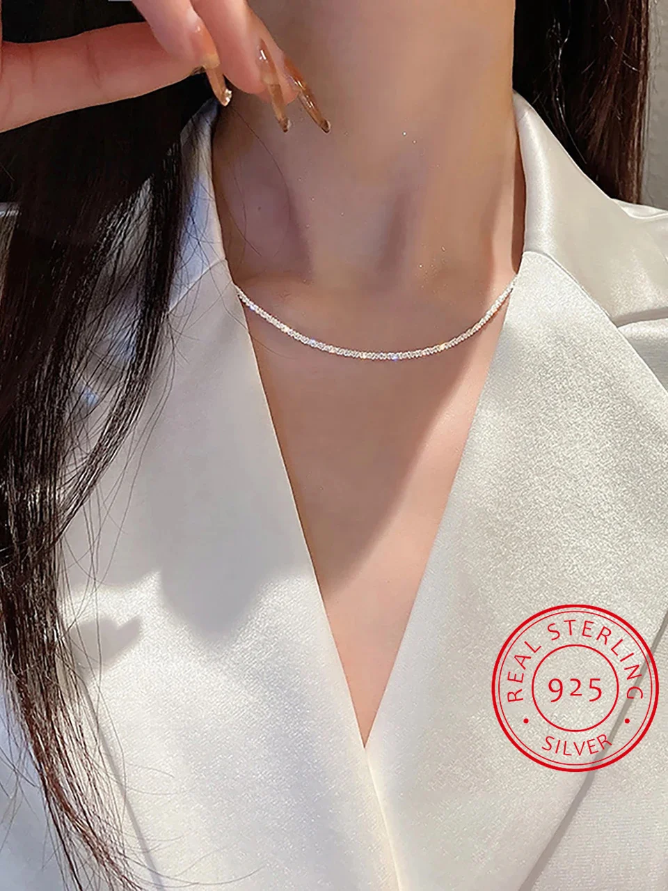 Real 925 Sterling Silver Chain Temperament Sweet Choker Short Necklace for Women Valentine\'s Day Gift Wedding Fine Jewelry