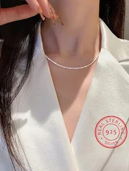 Real 925 Sterling Silver Chain Temperament Sweet Choker Short Necklace for Women Valentine's Day Gift Wedding Fine Jewelry