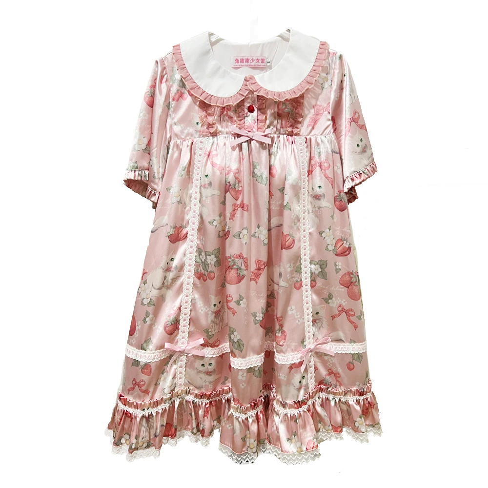 Pigiama originale Lolita Print Cute Doll Neck Summer Ice Feeling gonna in pizzo Sweetheart Ruffles Girlish Sleepwear sottile confortevole