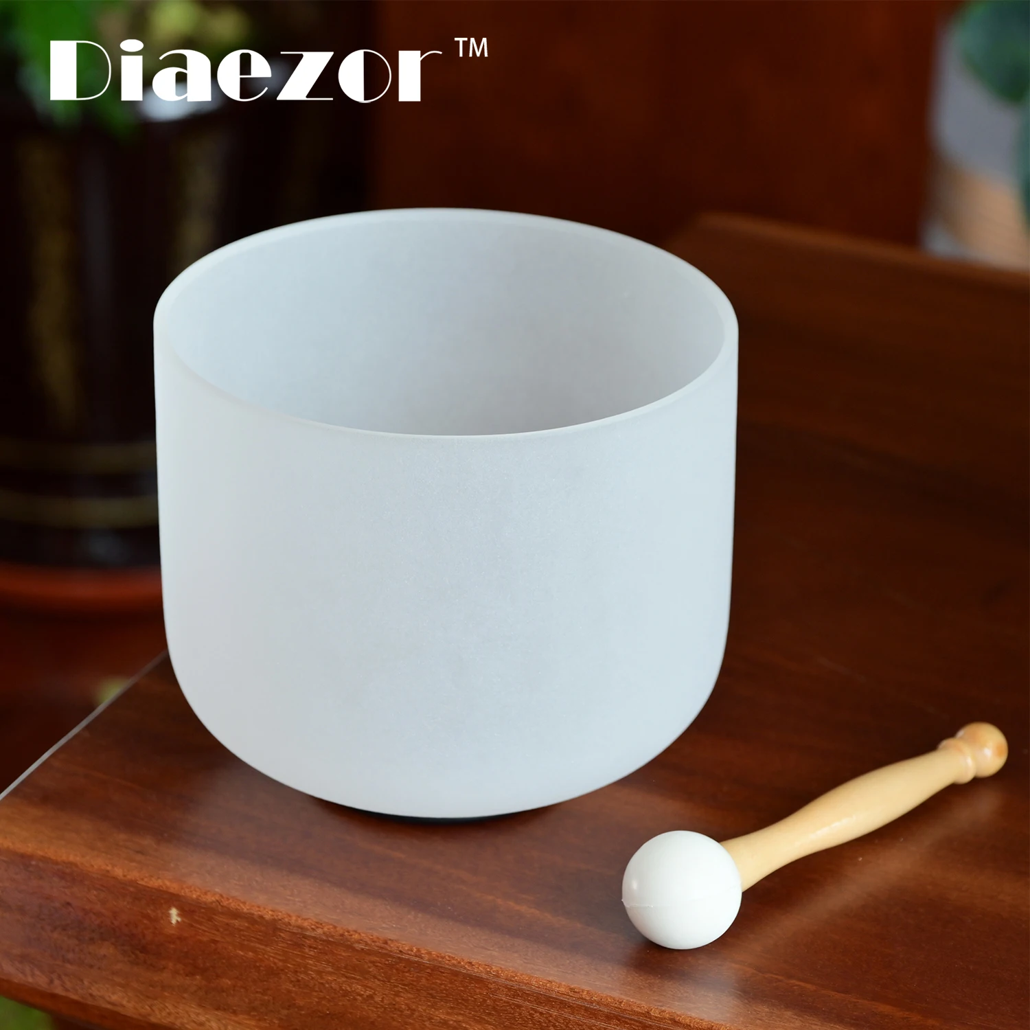 Diaezor 8 Inch 440/432hz White Frosted Quartz Crystal Singing Bowl Music for Sound Healing and Meditation Yoga with Free Mallet