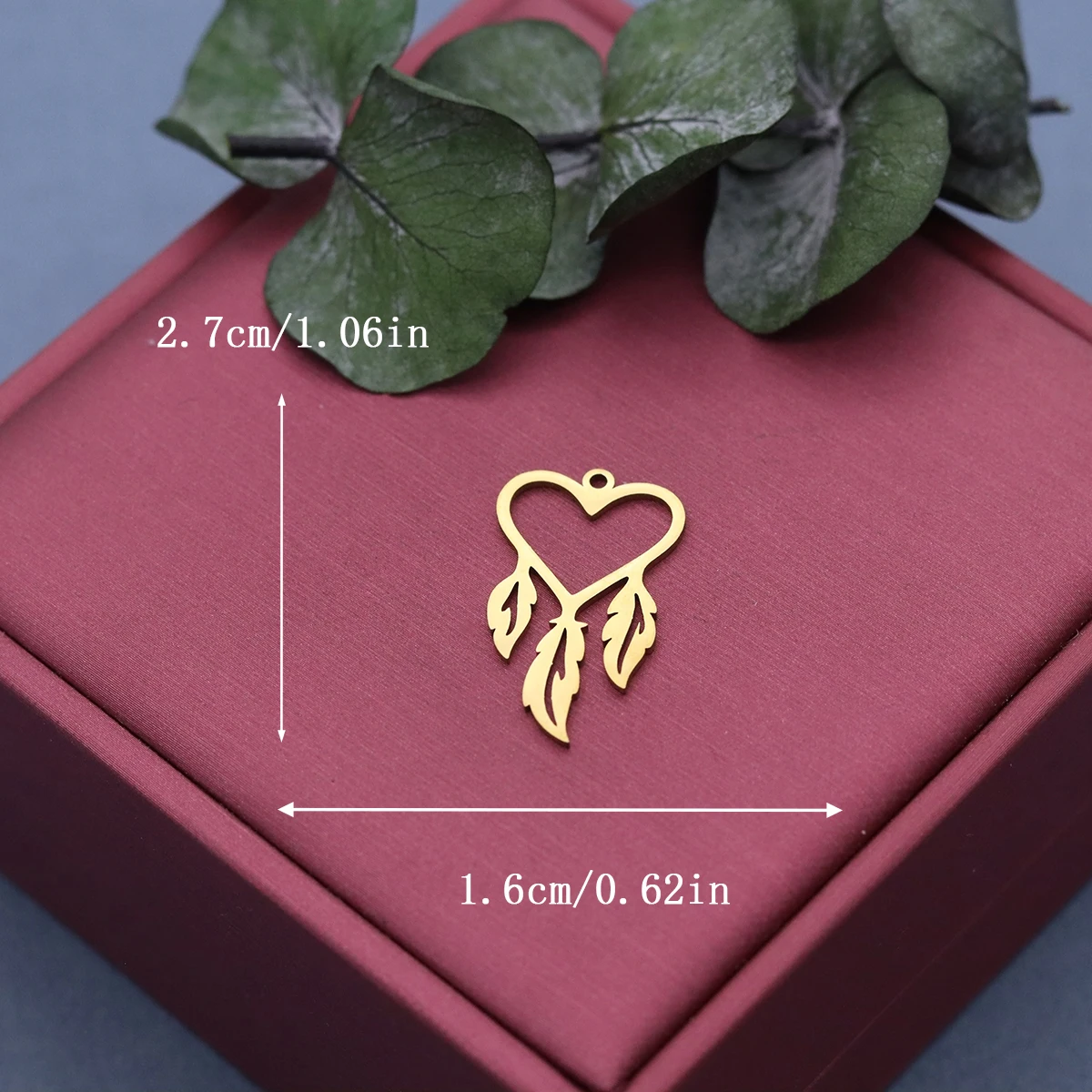 3pcs Heart Dreamcatcher Charms Stainless Steel Love Heart Feather Pendant for DIY Jewelry Making Earrings Necklace Findings