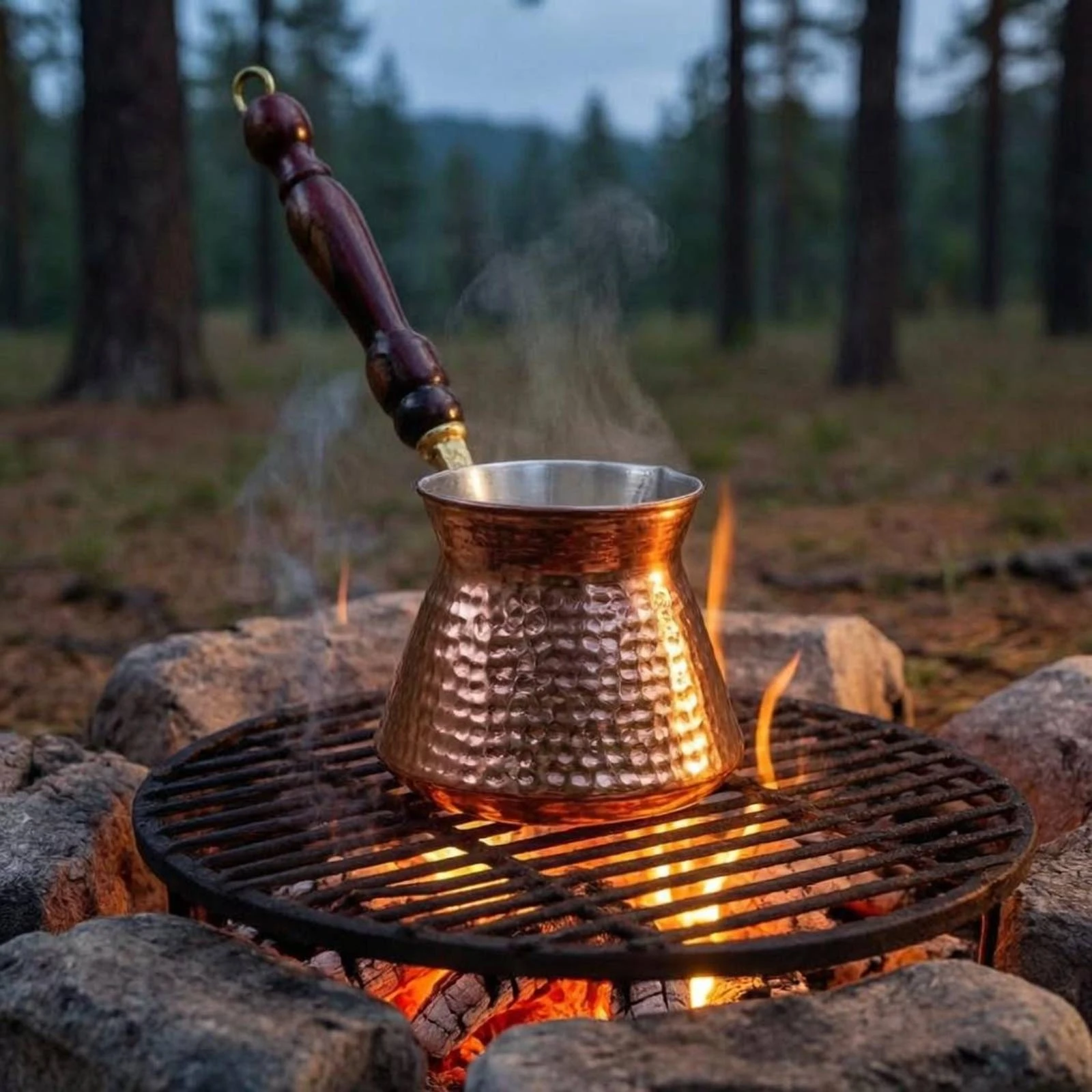 Copper Cezve Embossed Turkish-Style Coffee Pot Copper Coffee Pot Wooden Handle Kitchenware Traditional Design view 6
