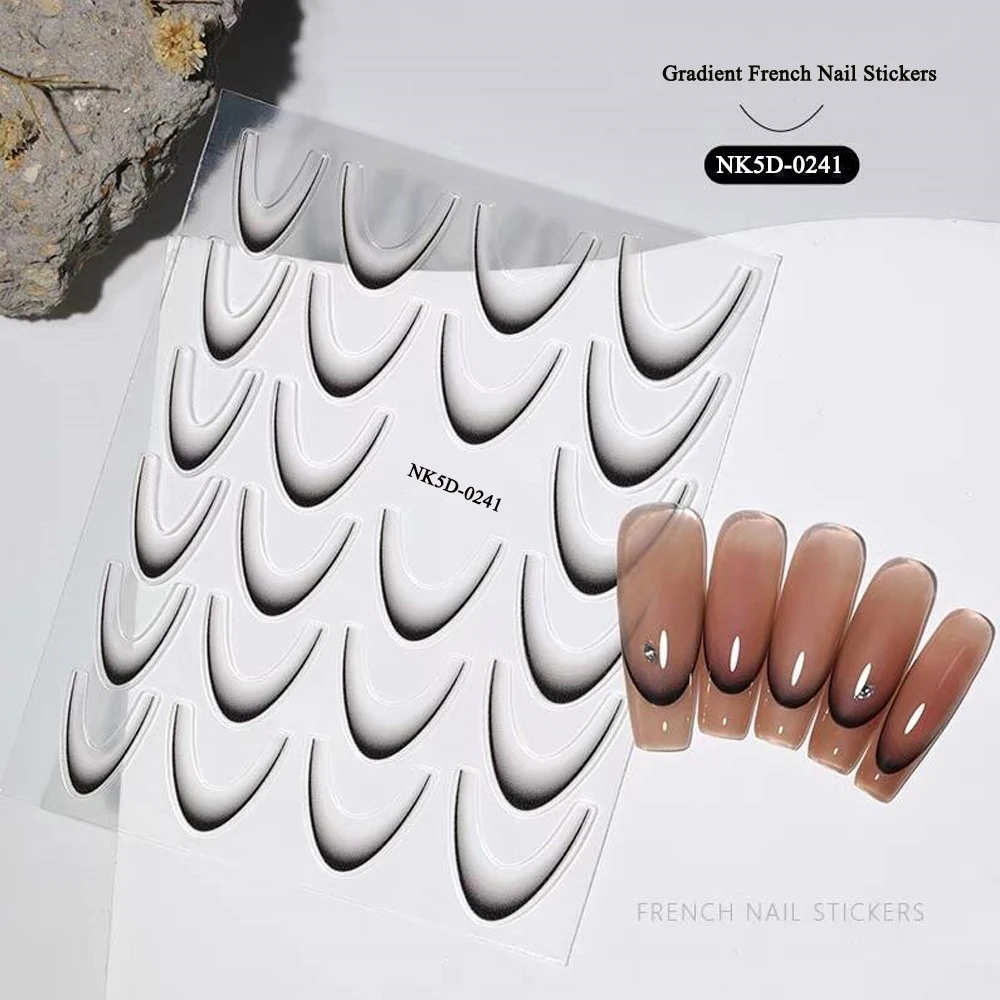 14pcs French Gradient Nail Art Stickers Set 5D White/Black Wave Line Ink Blossoms Water Transfer Slider Decals Nail Stencil Tool