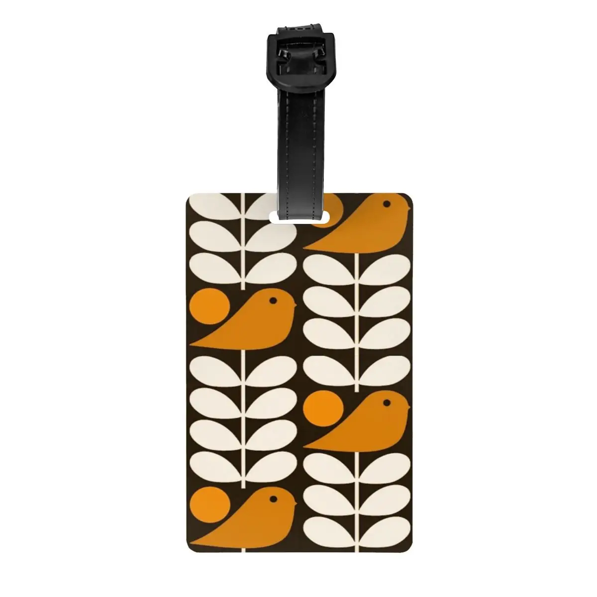 Custom Multistem Birds Black White Orange Luggage Tag for Suitcases Orla Kiely Scandi Baggage Tags Privacy Cover Name ID Card