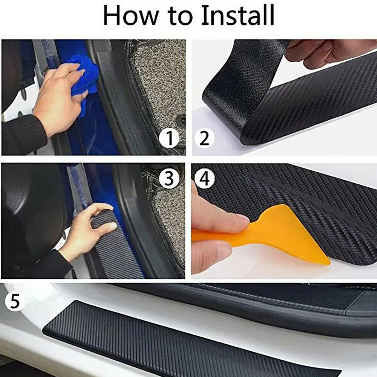 High Quality New Anti-Scratch Strip Carbon Fiber Vinyl Film Protection Door Sill PVC Replacement Stickers Tape