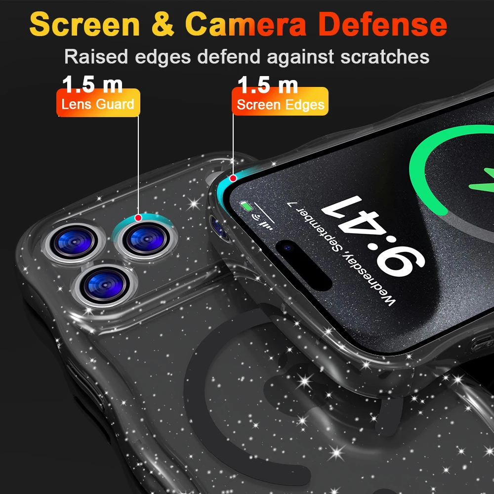 بلينغ تألق قوس قزح المغناطيسي شحن لاسلكي AI زر جراب هاتف آيفون 17 16 15 برو ماكس زائد الغطاء الواقي #2