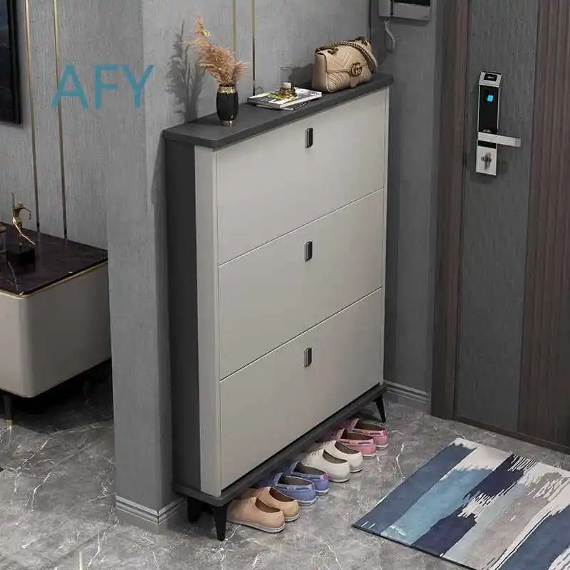 Italian Style Flip Top Shoe Cabinet for Home Entryway Hallway Small Space Shoe Rack Storage Unit for Modern Living Room
