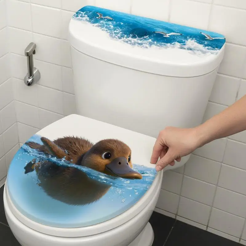 Cartoon Playing Water Duck Toilet Sticker Self-Adhesive Beautify Home Bathroom Decoration
