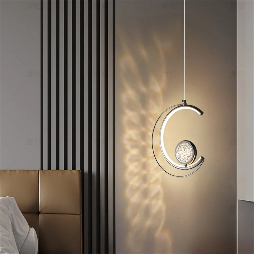 Nordic Fashion Crescent Moon Crystal Led Pendant Lights For Villa Hotel Dining Room Kitchen Suspension Luminaire Indoor Fixtures