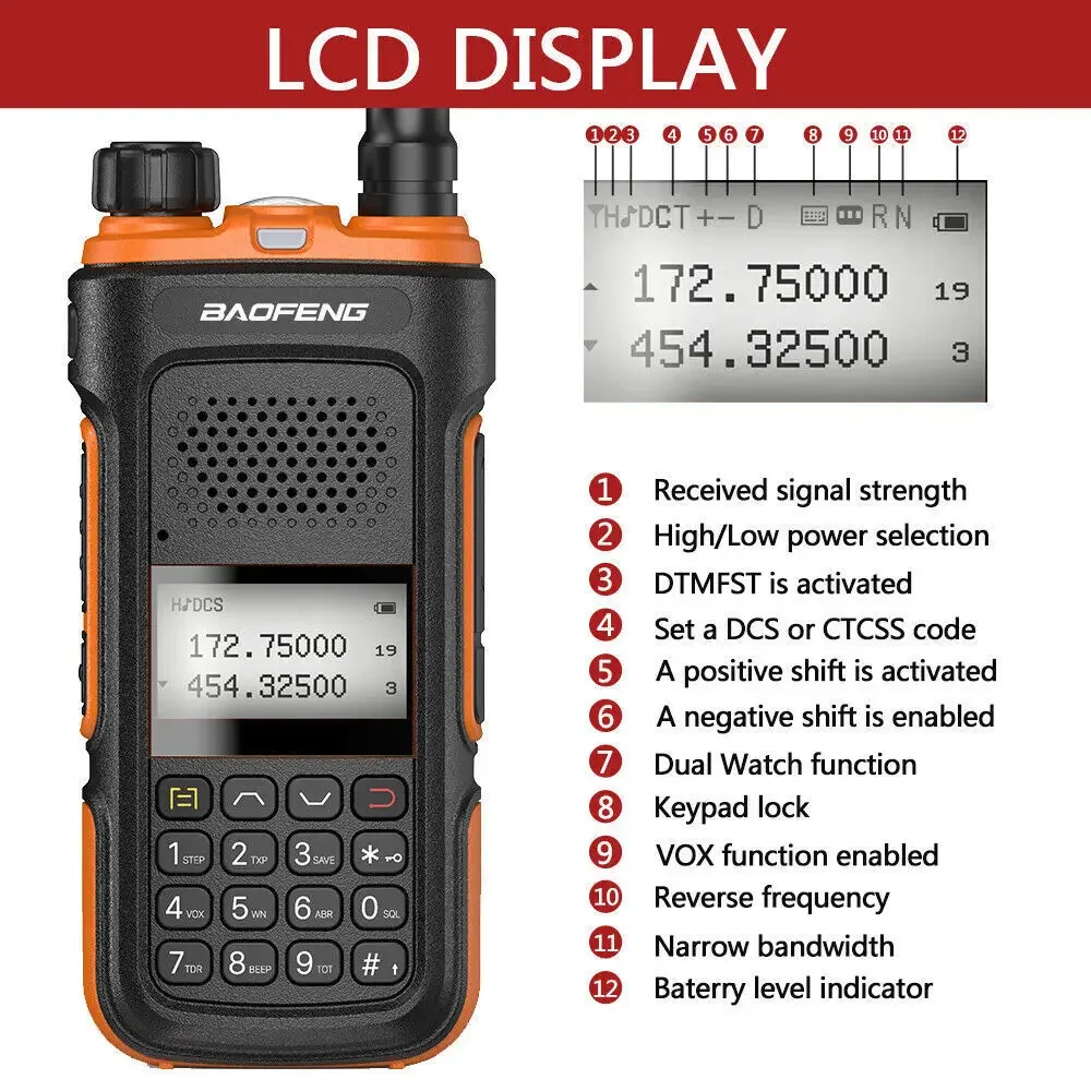 Baofeng-walkie-talkie de doble banda, Radio FM con luz LED, alarma de emergencia, largo alcance, 10w, 8800mAH, UV10 ham, 10-30KM