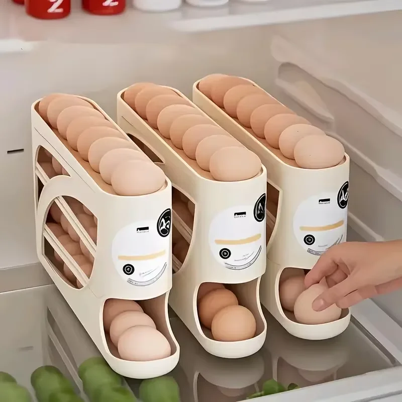 2-3 Tier Rolling Egg Storage Container for Refrigerator Holds 24 Eggs Organizer Rack Large Capacity Kitchen & Fridge Storage Box