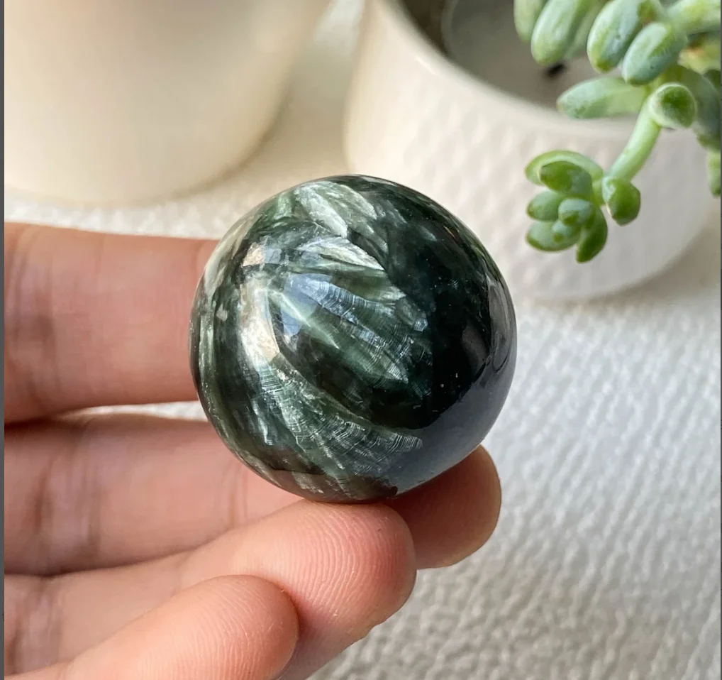 Natural Seraphinite Mineral Sphere Crystal Healing Stone Home Decoration Gift