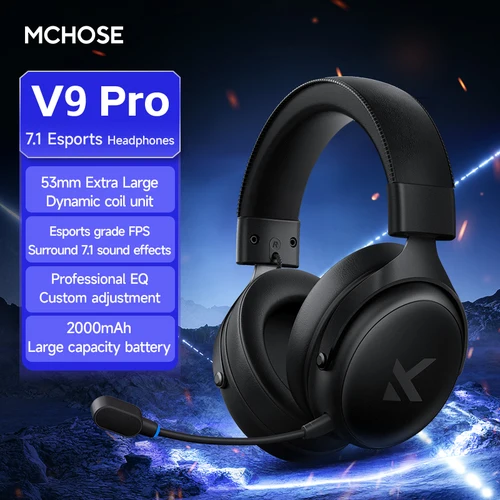 MCHOSE V9 Pro Auriculares para juegos, auriculares Bluetooth inalámbricos supraaurales de cuatro modos para PC con micrófono (estilo Delta)