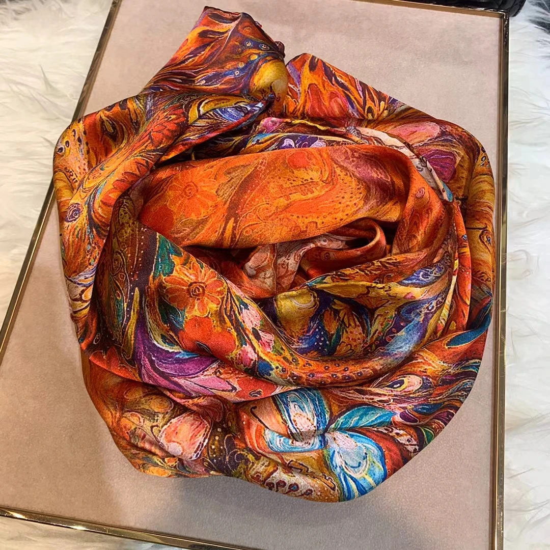 Winter New Women\'s Silk Scarves Shawls Dufanda Spring Fall Brand Long Scarves Headscarves Fashion National Style 100% Silk Scarf