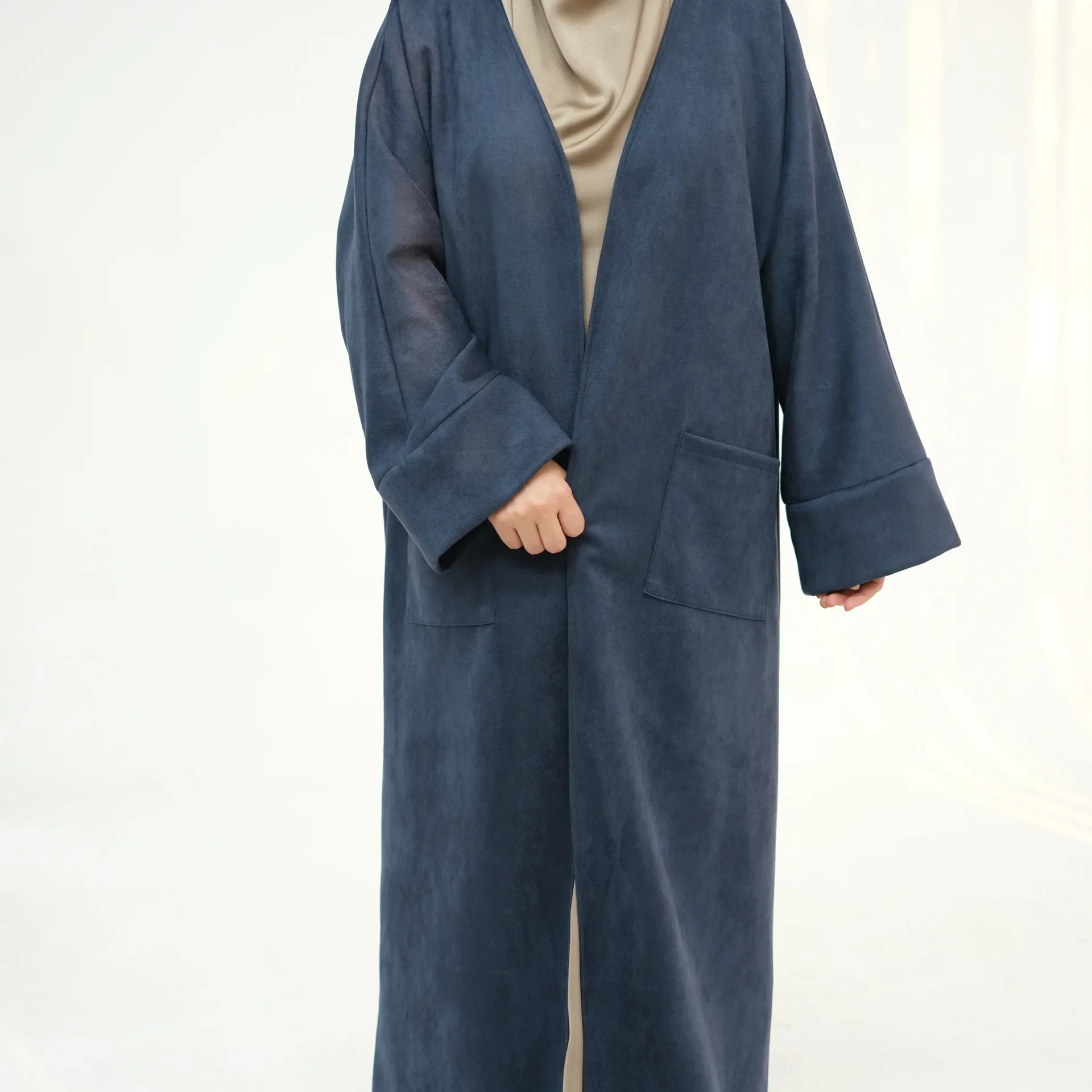 Turkey Dubai Djellaba Suede Cardigan Dress Muslim Women Open Abaya Kimono Kaftan Eid Kebaya Islam Clothing Arabic Robe Jalabiya