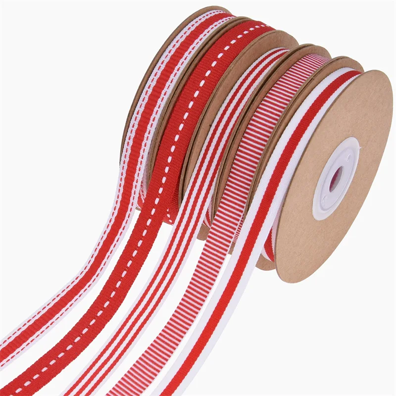 10 Yards Christmas Red and White Stripes Ribbon Christmas Gift Wrapping Polyester Ribbon For DIY Handmade Craft Materials