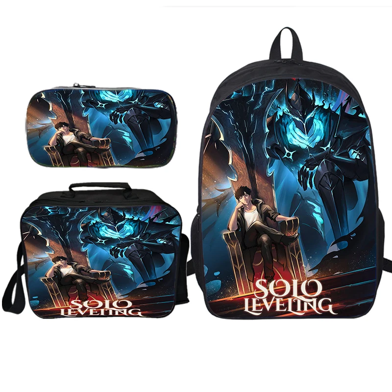 

Аниме Solo Leveling, комплект из 3 предметов, детский школьный рюкзак с сумками для обеда, сумка-карандаш, школьные сумки Solo Leveling для мальчиков и девочек, сумка для книг