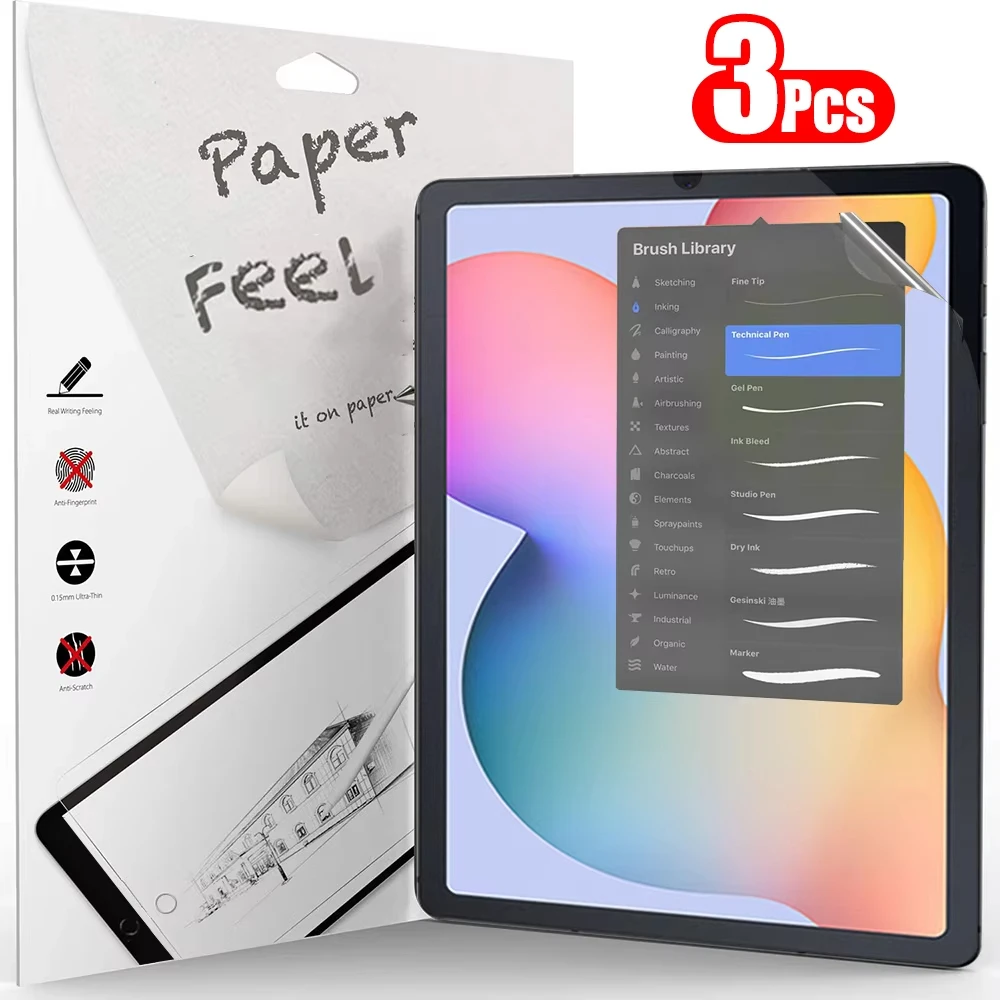 3 шт. бумажная защитная пленка для экрана Samsung Galaxy Tab S7 S8 S9 S10 Plus Ultra FE S6 Lite Samsung tab A8 A9 A7 без стекла