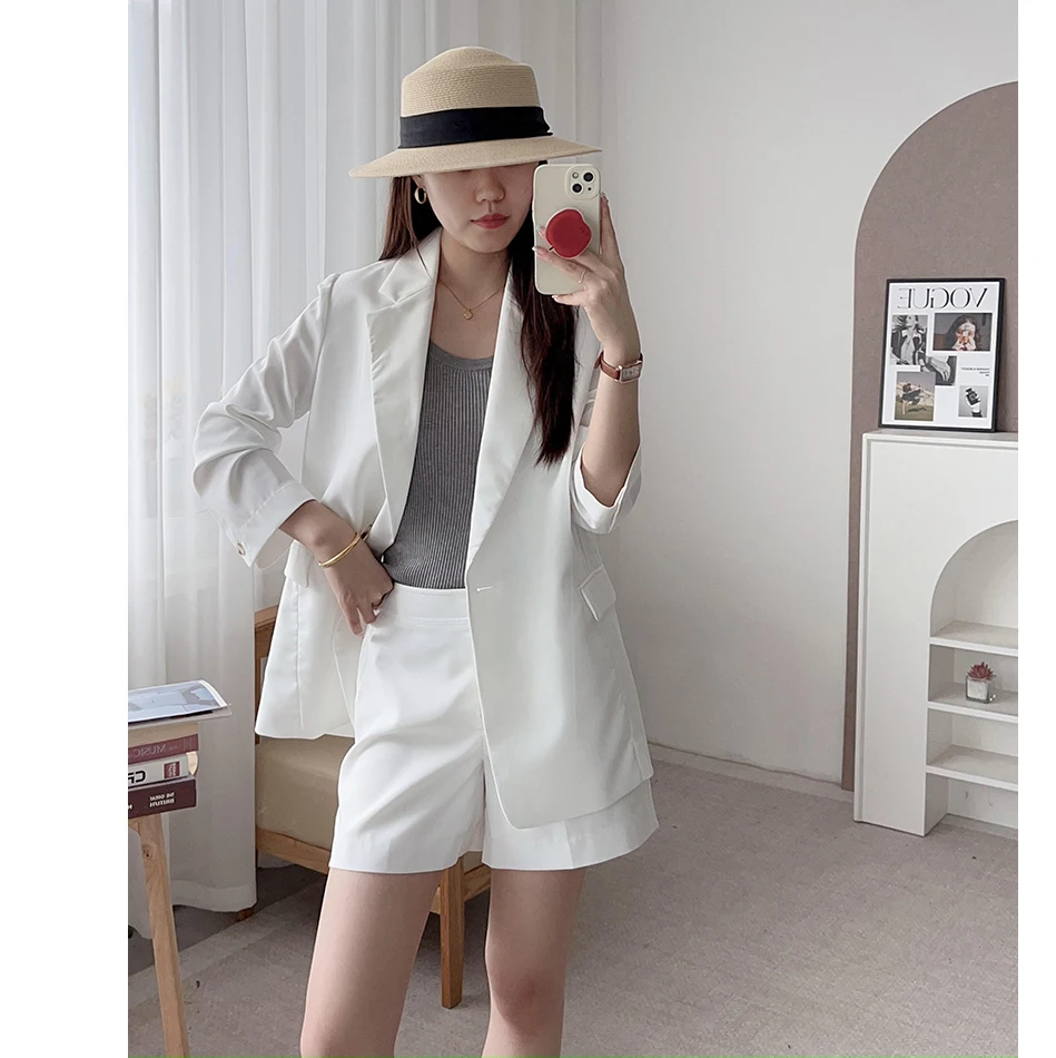 

Ele Cotton Linen One Button Suit orts Set Women's Simple Sle Summer Autumn Workwear Two Colors Commute Sle