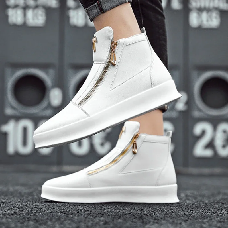 High Top Casual Shoes Platform Men\'s Sneakers Fashion Zipper Ankle Boots Leather Outdoor Shoe Non Slip Comfortable Shoes for Men