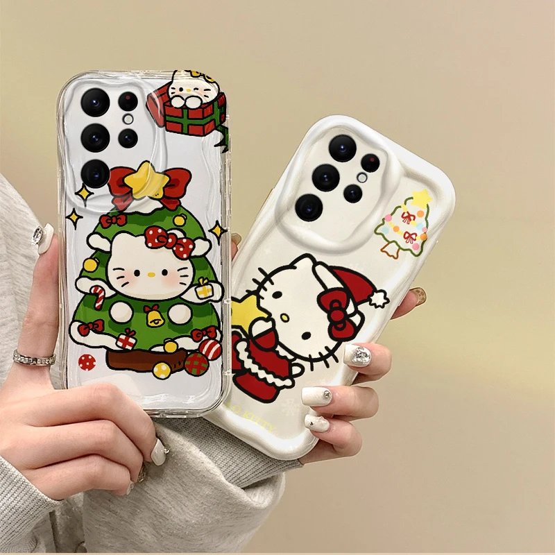 

Sanrio Hello Kitty Christmas Phone Case For Samsung Galaxy S25 S24 S23 S22 Ultra Plus S24 FE A73 A72 A55 A54 Soft Silicone Cover