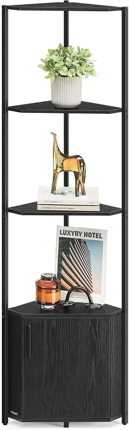 

Corner Shelf with Storage, 5-Tier Corner Storage Cabinet, for Living Room, Bedroom, Kitchen, Bathroom, Ebony Black and I
